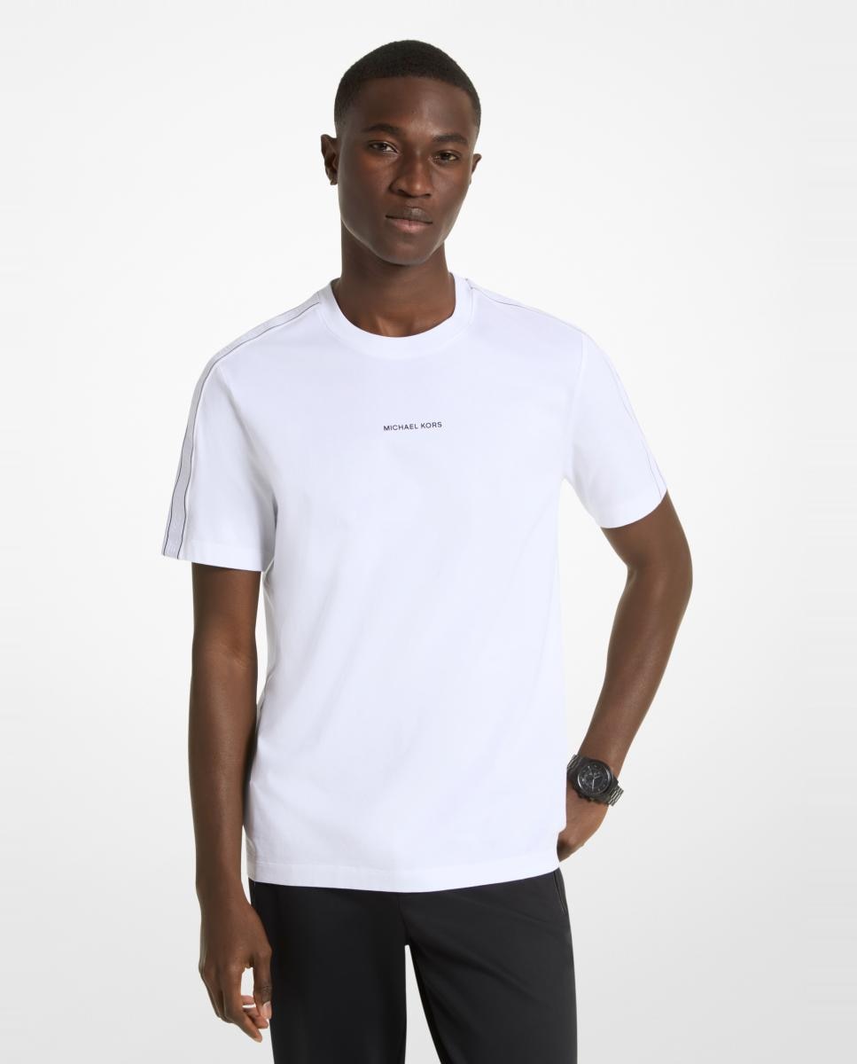 T-shirt de Malha Lisa de Algodão com Logótipo Branco-1