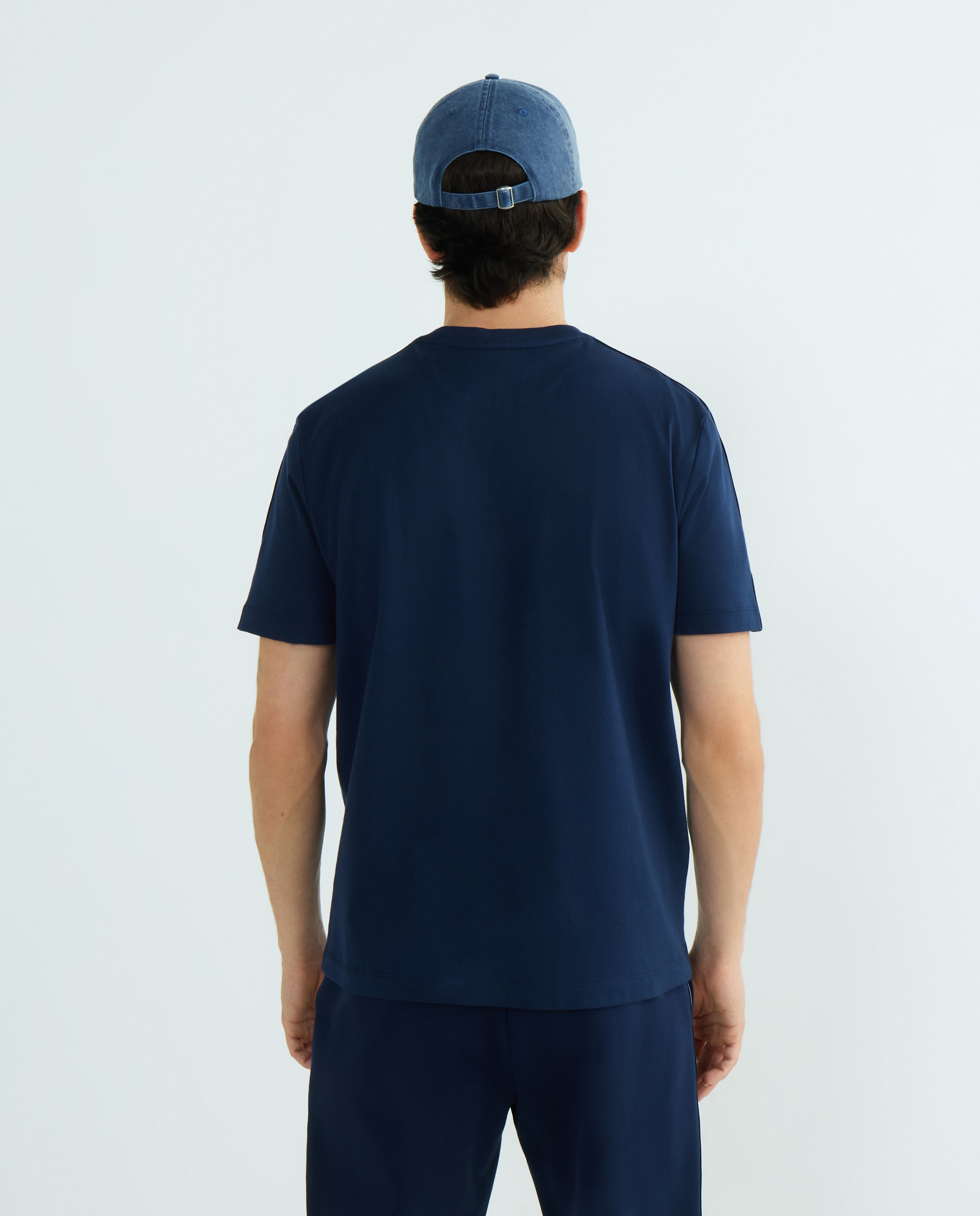 T-shirt de Malha Lisa de Algodão com Logótipo Azul-marinho-3