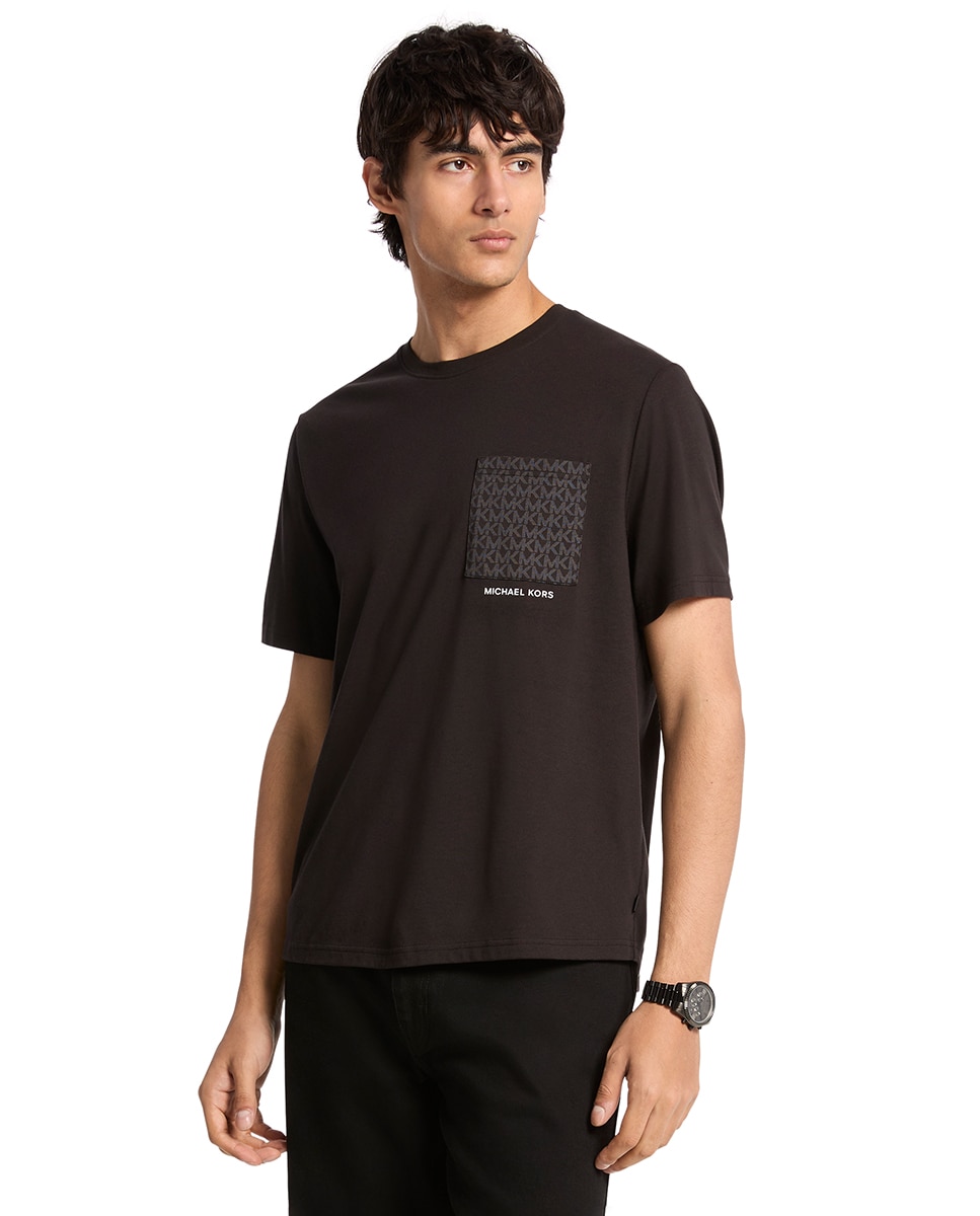 Imagem 0 de T-shirt de Algodão Liso com Bolso com Logótipos
