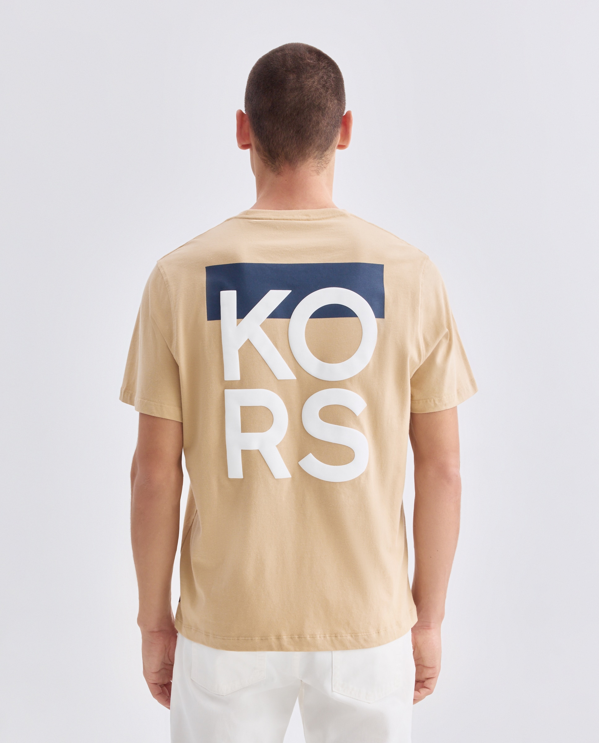 T-shirt de Manga Curta com Logótipo à Frente e Estampado Atrás Castanho-claro-3