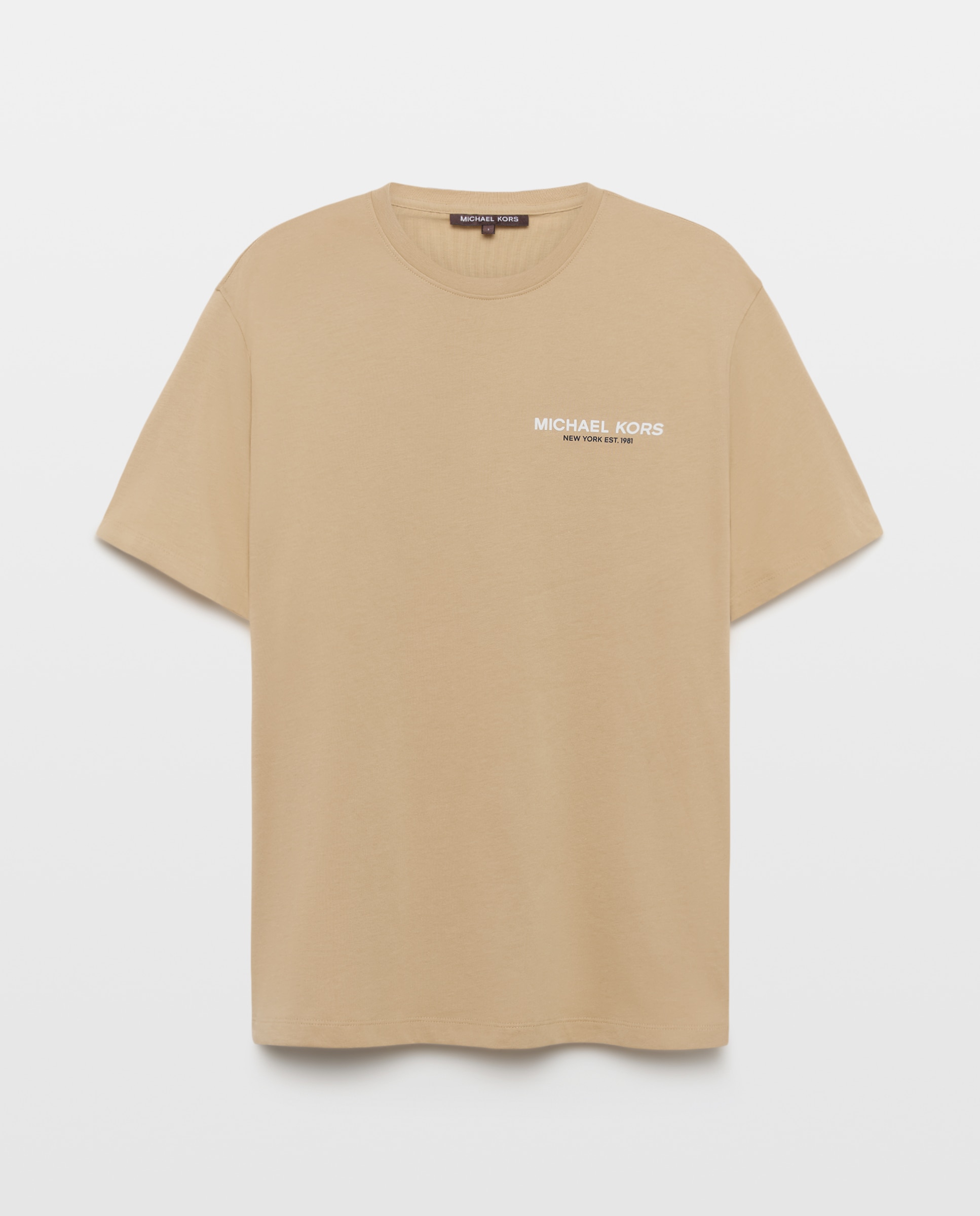 T-shirt de Manga Curta com Logótipo à Frente e Estampado Atrás Castanho-claro-4