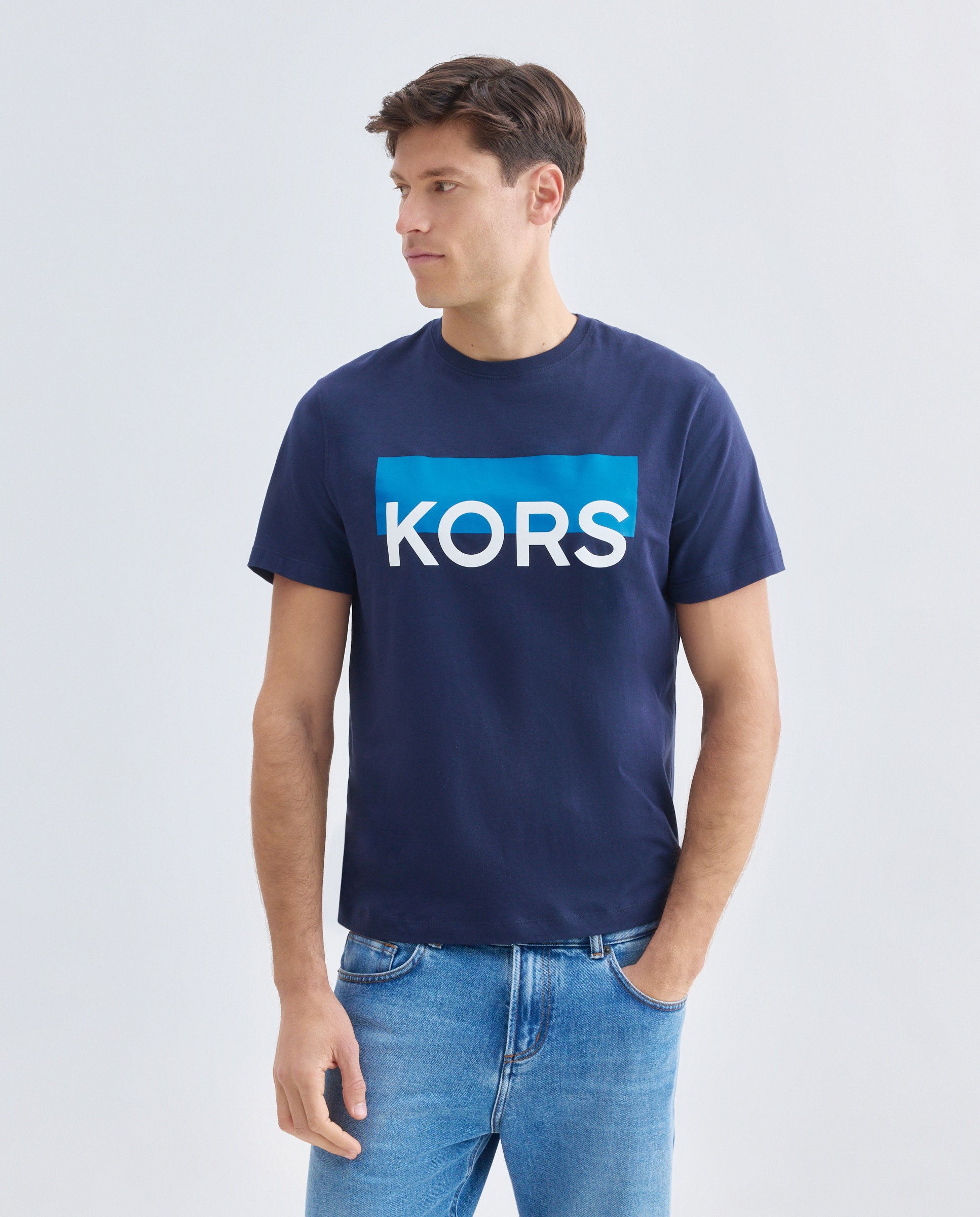 T-shirt de Manga Curta com Estampado à Frente Azul-marinho-2