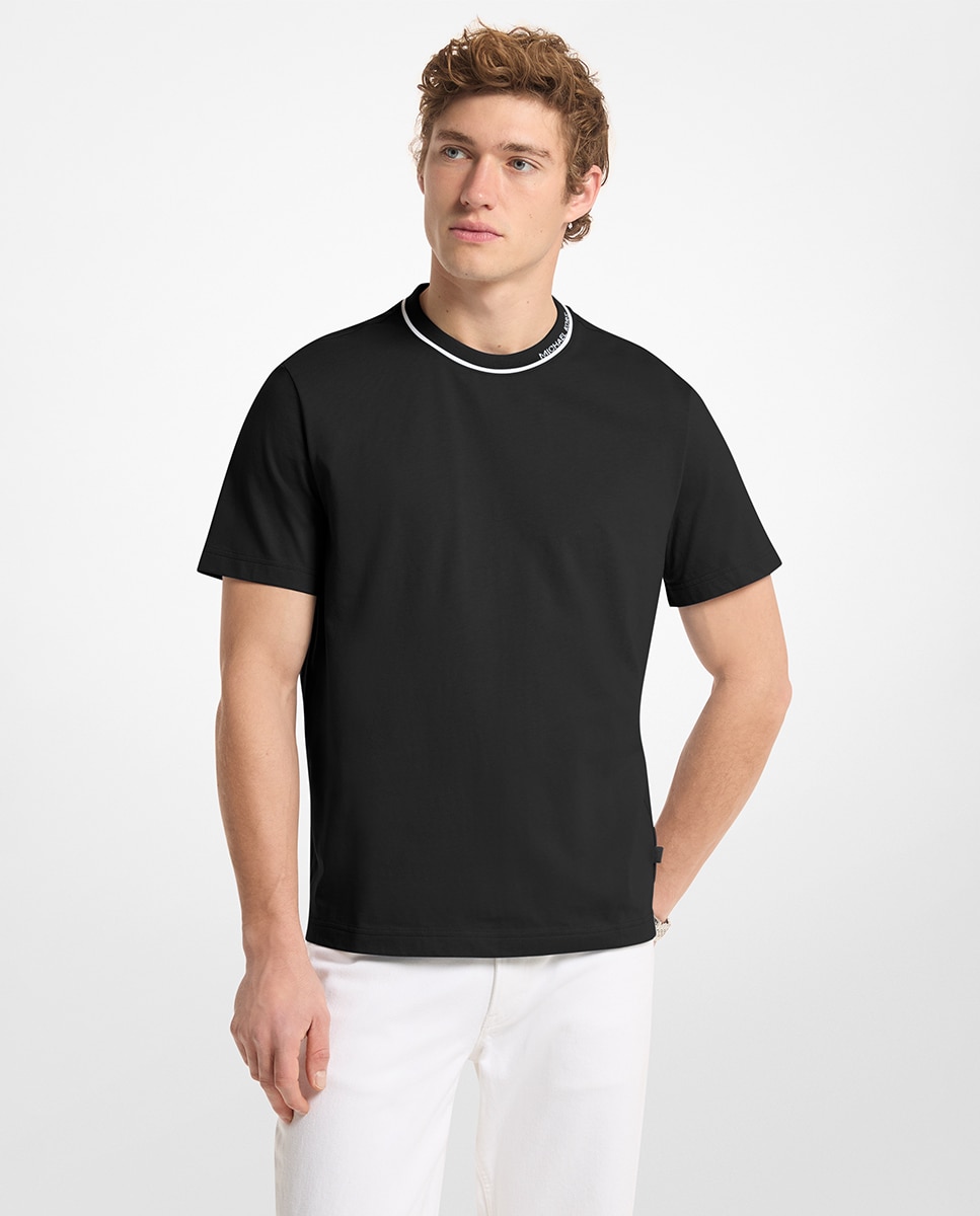 Camiseta de hombre de manga corta con vivo en contraste y detalle de marca en lateral cuello - Michael Kors - Negro Negro-1