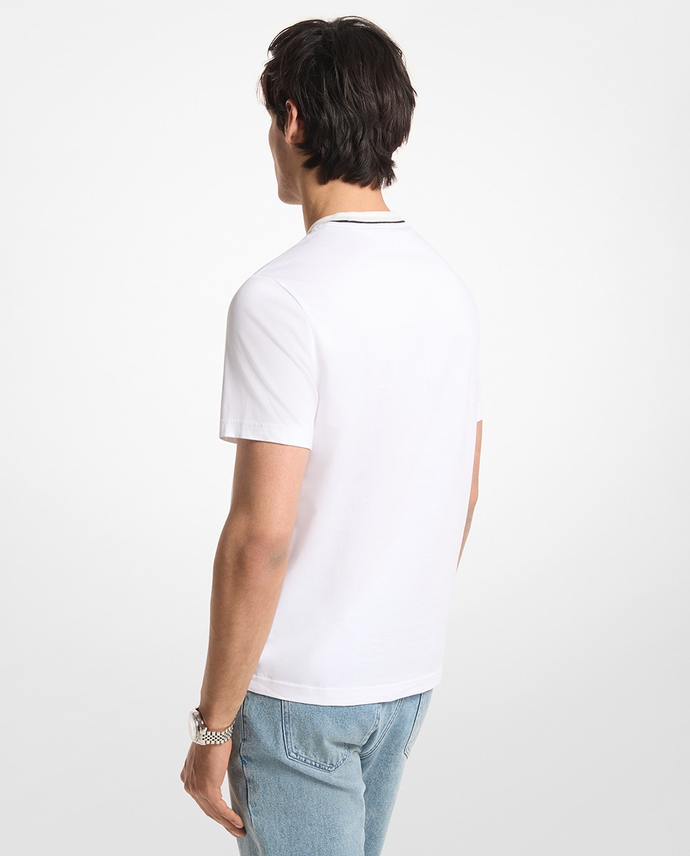 T-shirt de Manga Curta com Vivos em Contraste e Detalhe da Marca na Lateral da Gola Branco-2