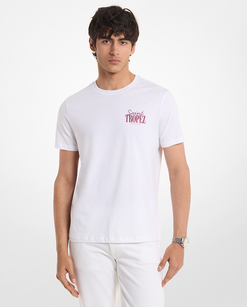T-shirt de Manga Curta St Tropez com Estampado à Frente e Estampado Grande Atrás Branco-1