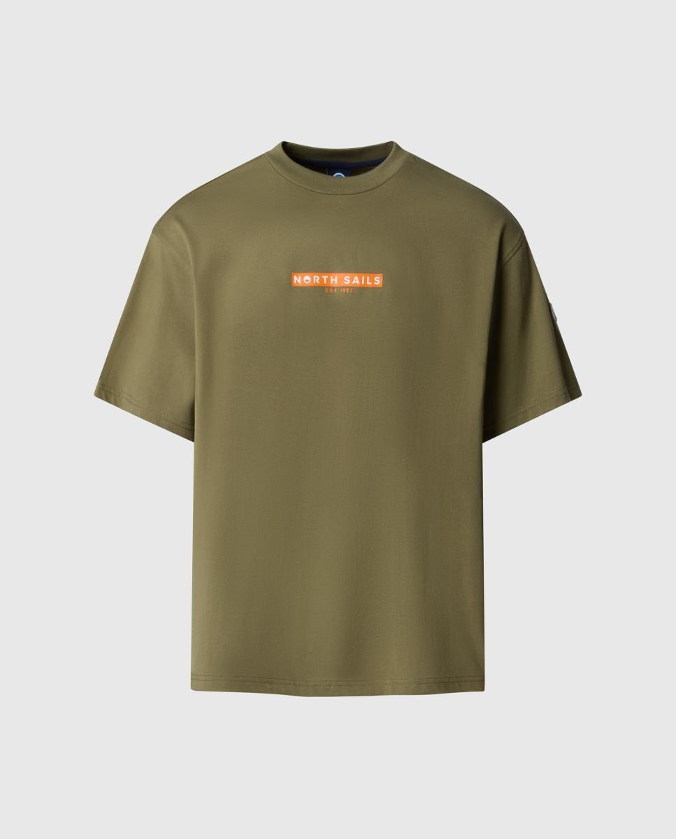 T-shirt com Gola Redonda e Manga Curta Verde-militar-1