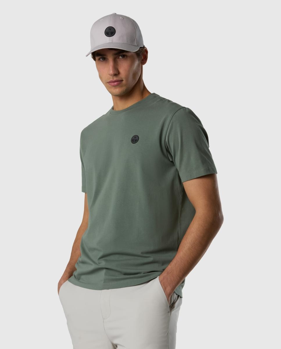 T-shirt com Gola Redonda e Manga Curta Verde-1