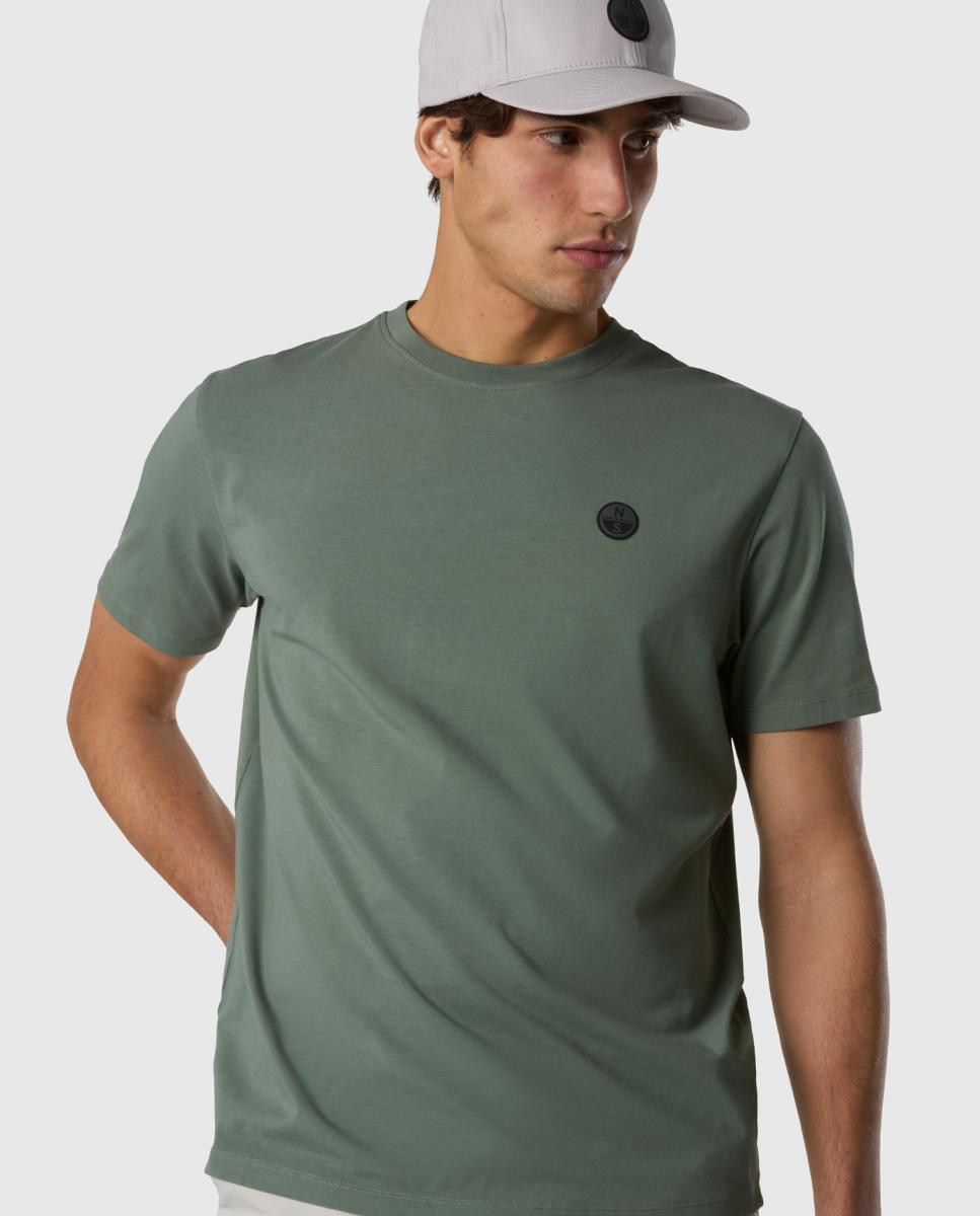 T-shirt com Gola Redonda e Manga Curta Verde-4