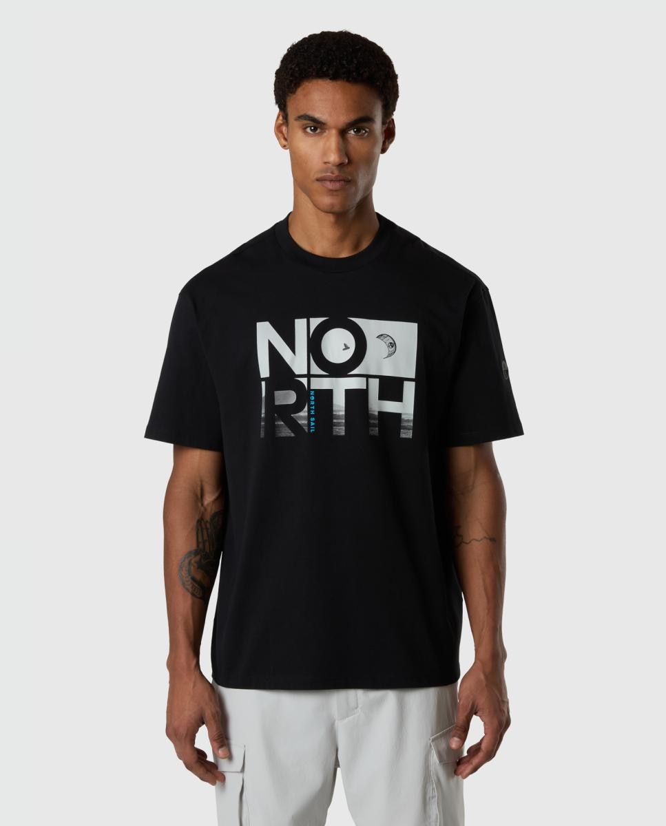 T-shirt com Gola Redonda e Manga Curta Preto-1