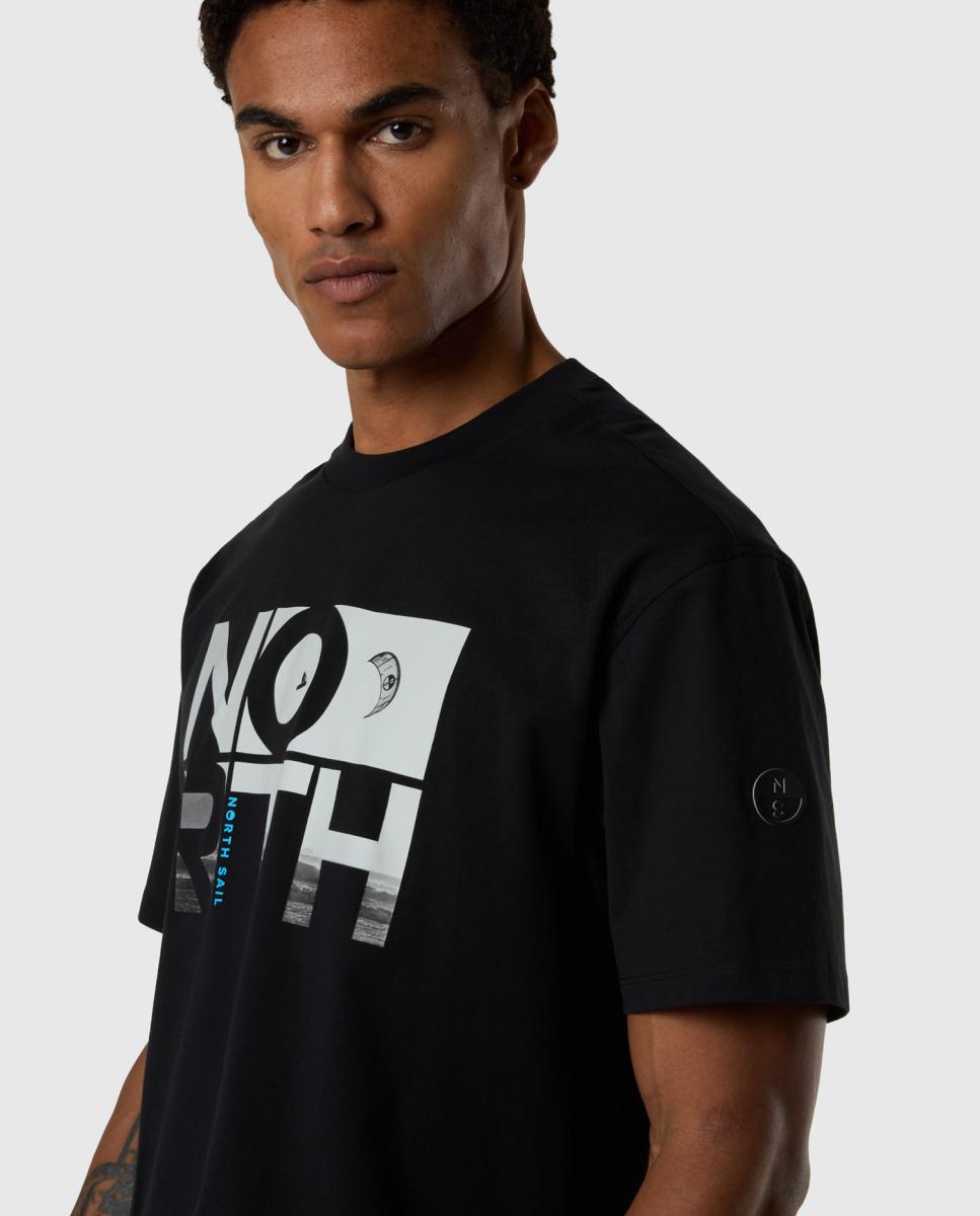 T-shirt com Gola Redonda e Manga Curta Preto-4