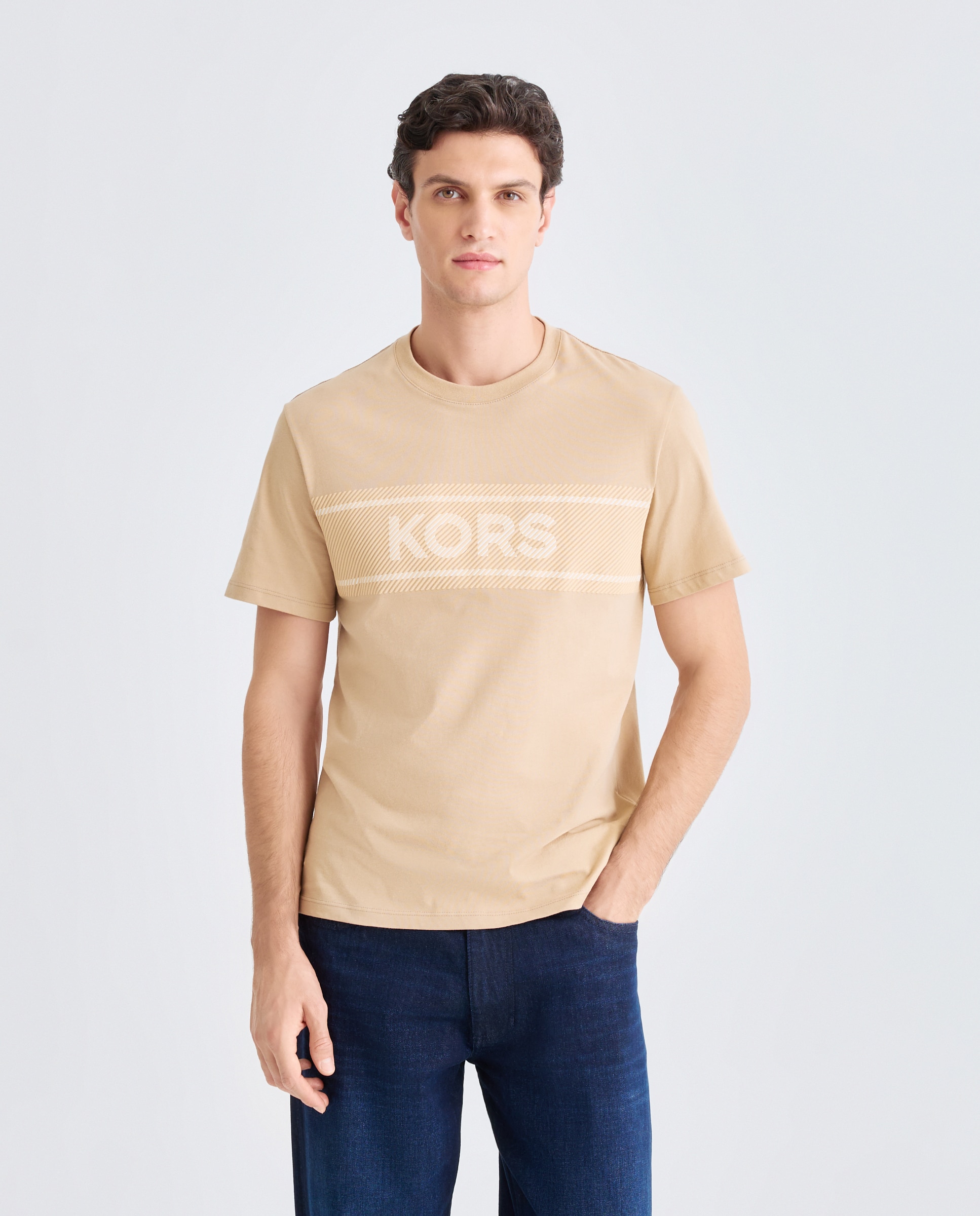 Camiseta de hombre de manga corta con maxilogo Kors delantero - Michael Kors - Marrón claro Marrón claro-1