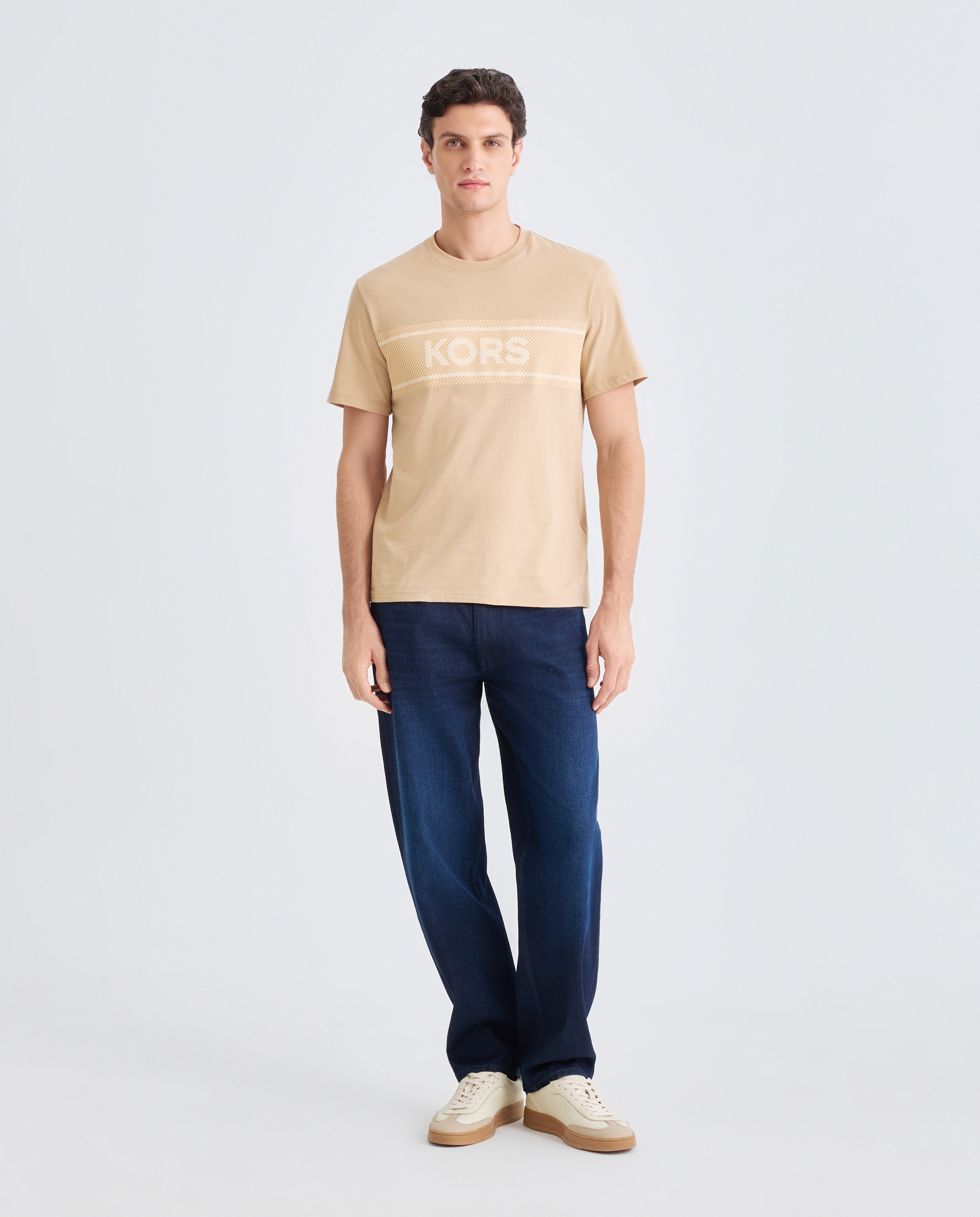 Camiseta de hombre de manga corta con maxilogo Kors delantero - Michael Kors - Marrón claro Marrón claro-2