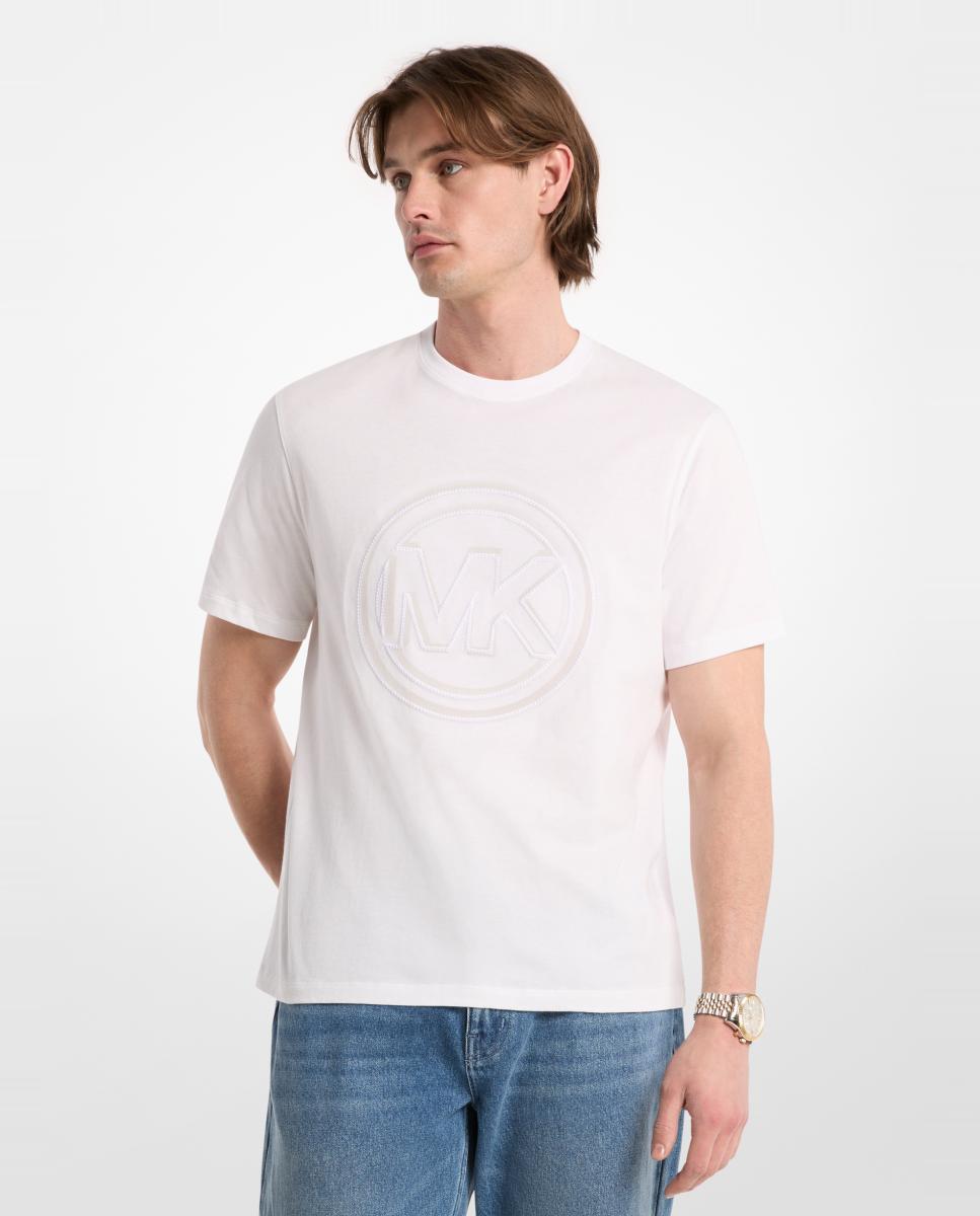 Camiseta de hombre de manga corta con maxilogo MK delantero - Michael Kors - Blanco Blanco-1