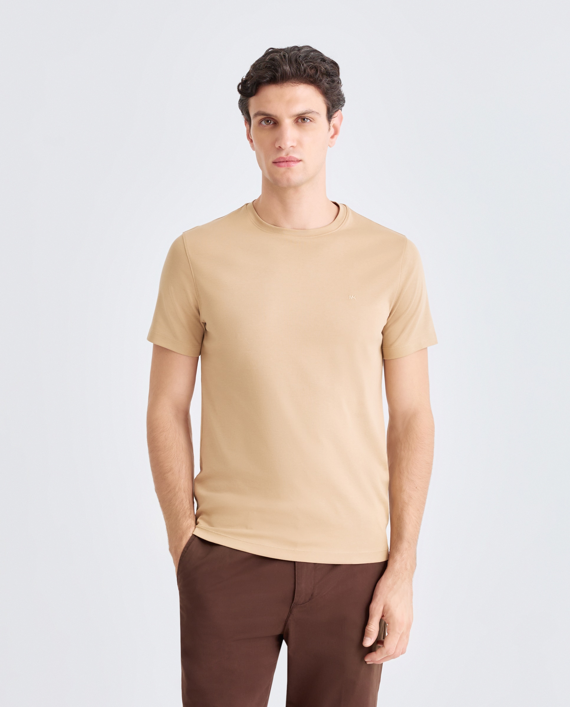 Camiseta de hombre de manga corta en interlock lisa - Michael Kors - Marrón claro Marrón claro-1
