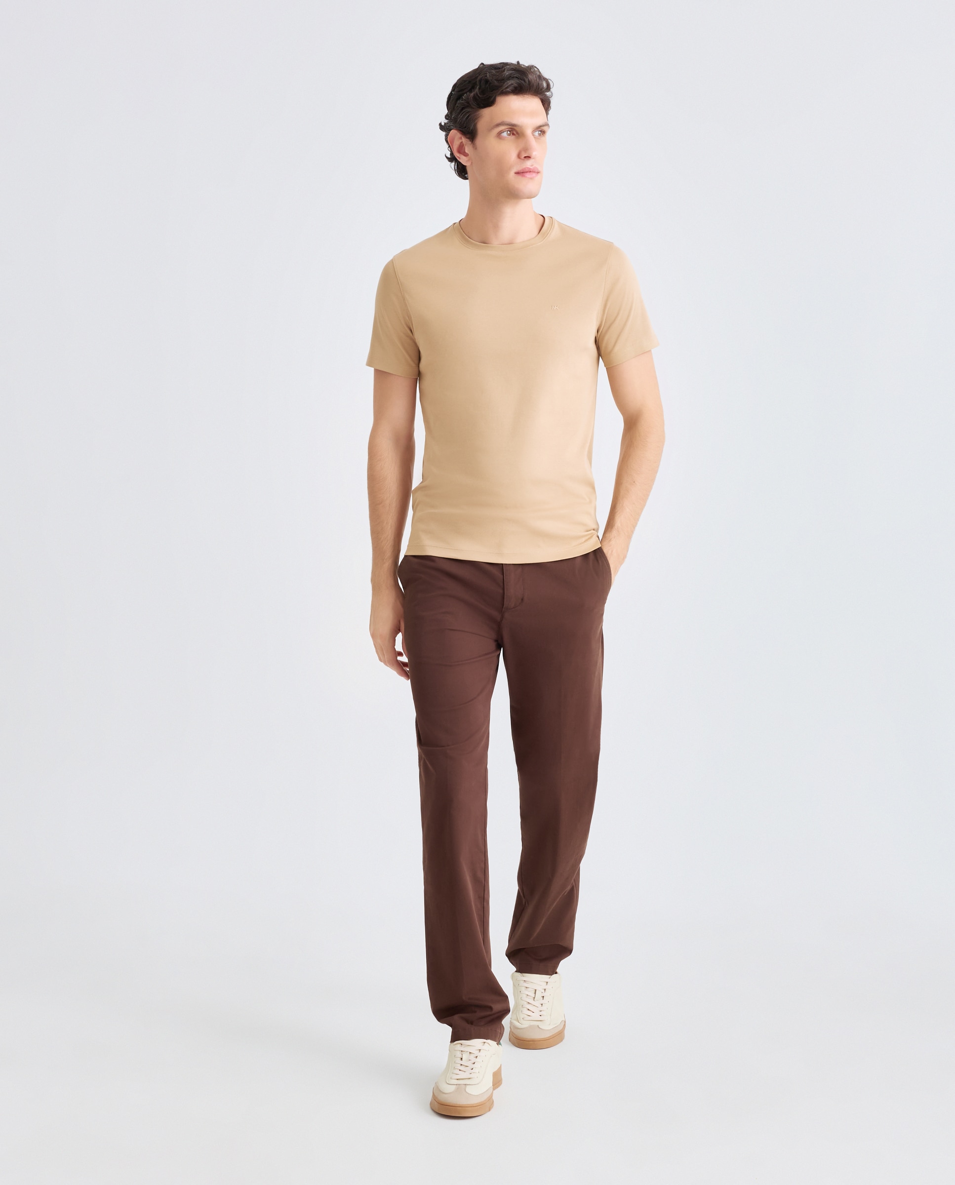 Camiseta de hombre de manga corta en interlock lisa - Michael Kors - Marrón claro Marrón claro-2