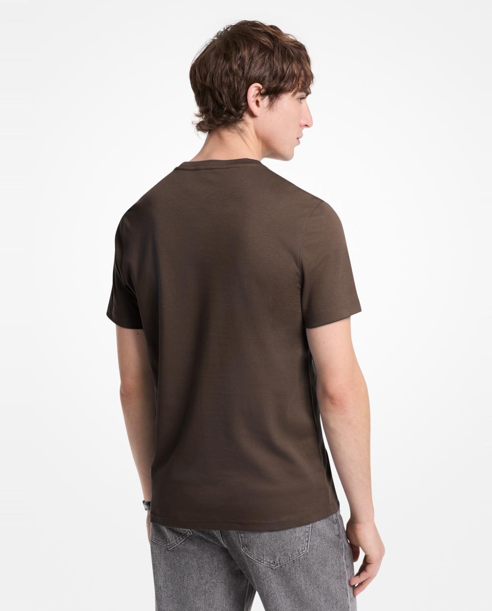 T-shirt de Manga Curta em Algodão Lisa com Logótipo Bordado Castanho-escuro-2