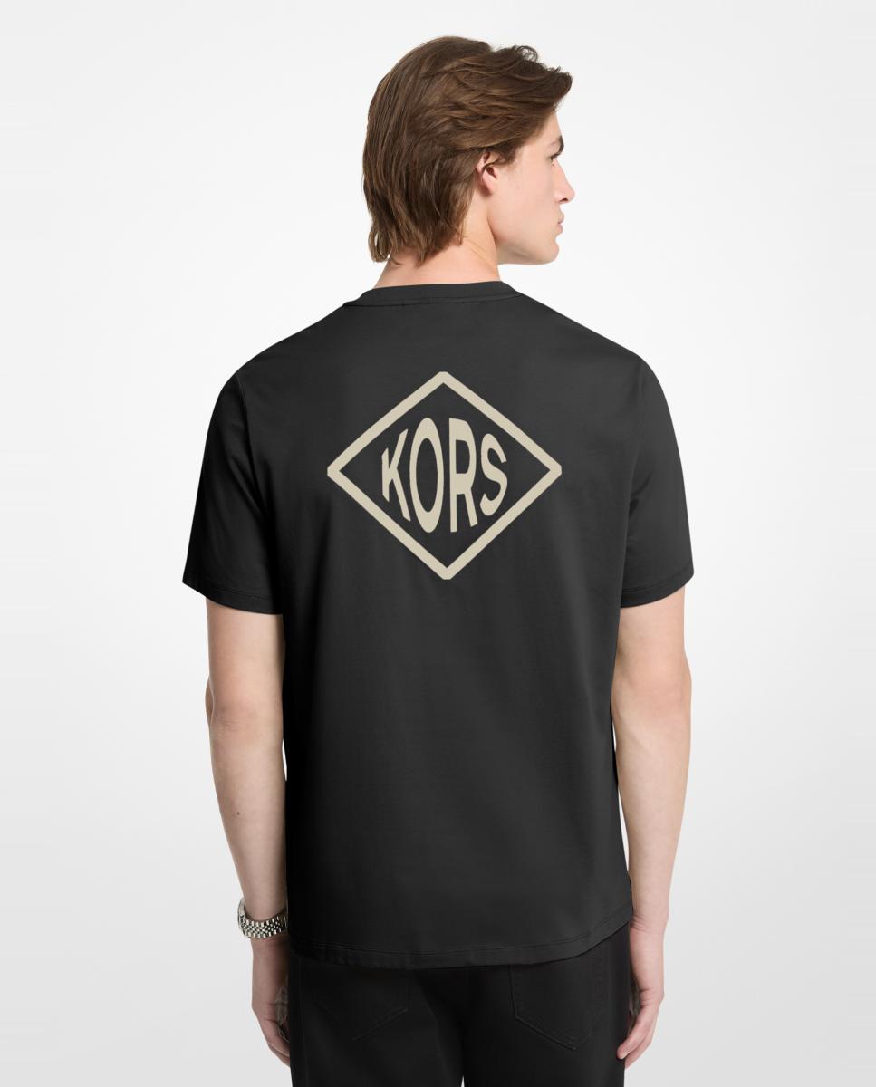 T-shirt de Algodão com Logótipo no Peito e Atrás Preto-2