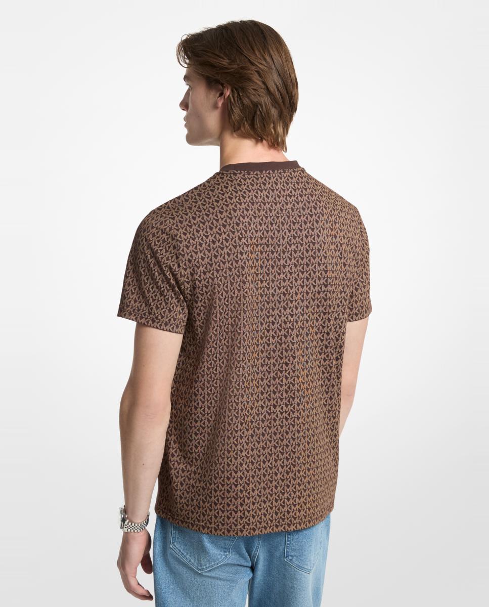 T-shirt de Algodão com Estampado de Logótipos MK a Condizer Castanho-escuro-2