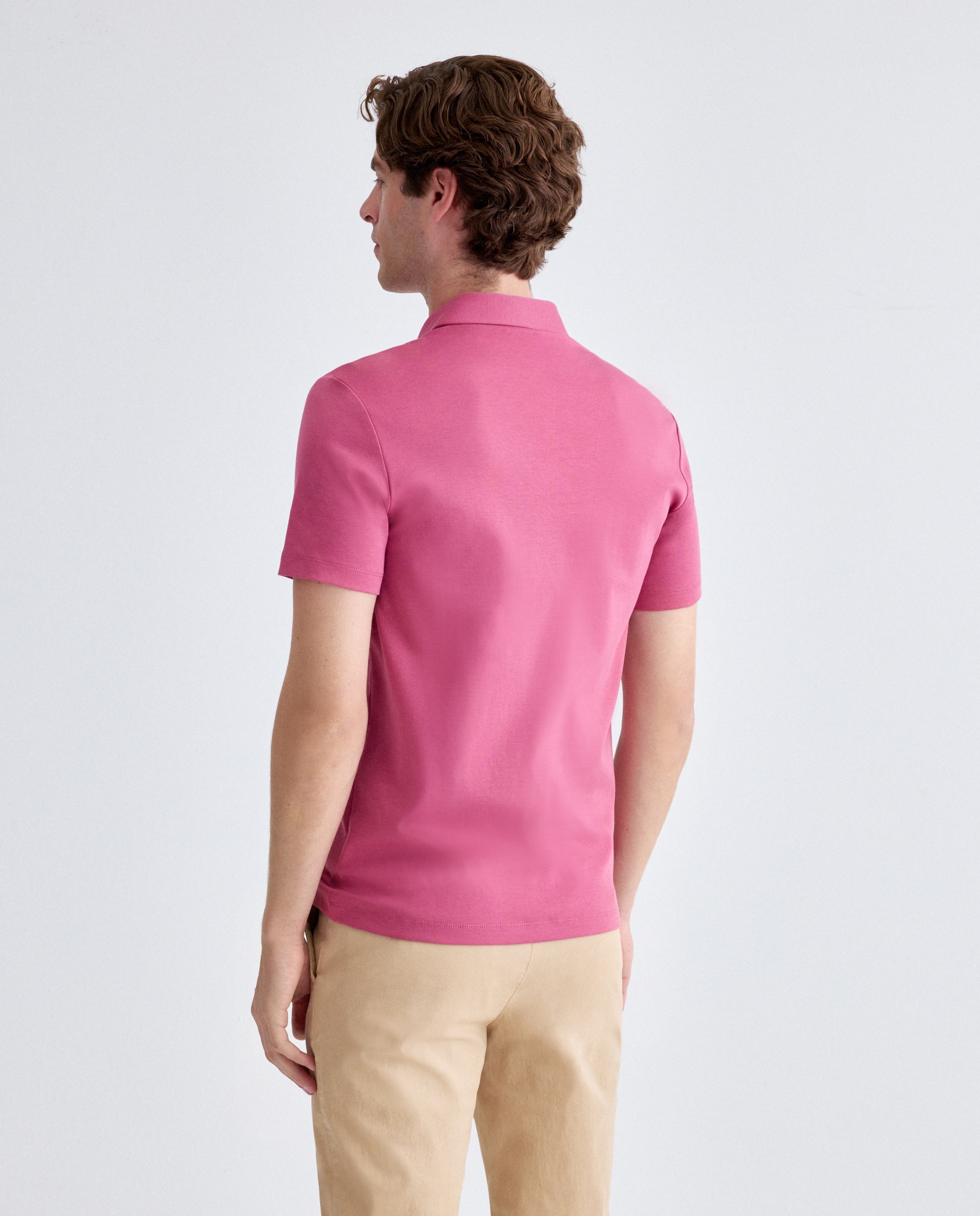 Pólo custom de algodão com logótipo bordado Rosa-3