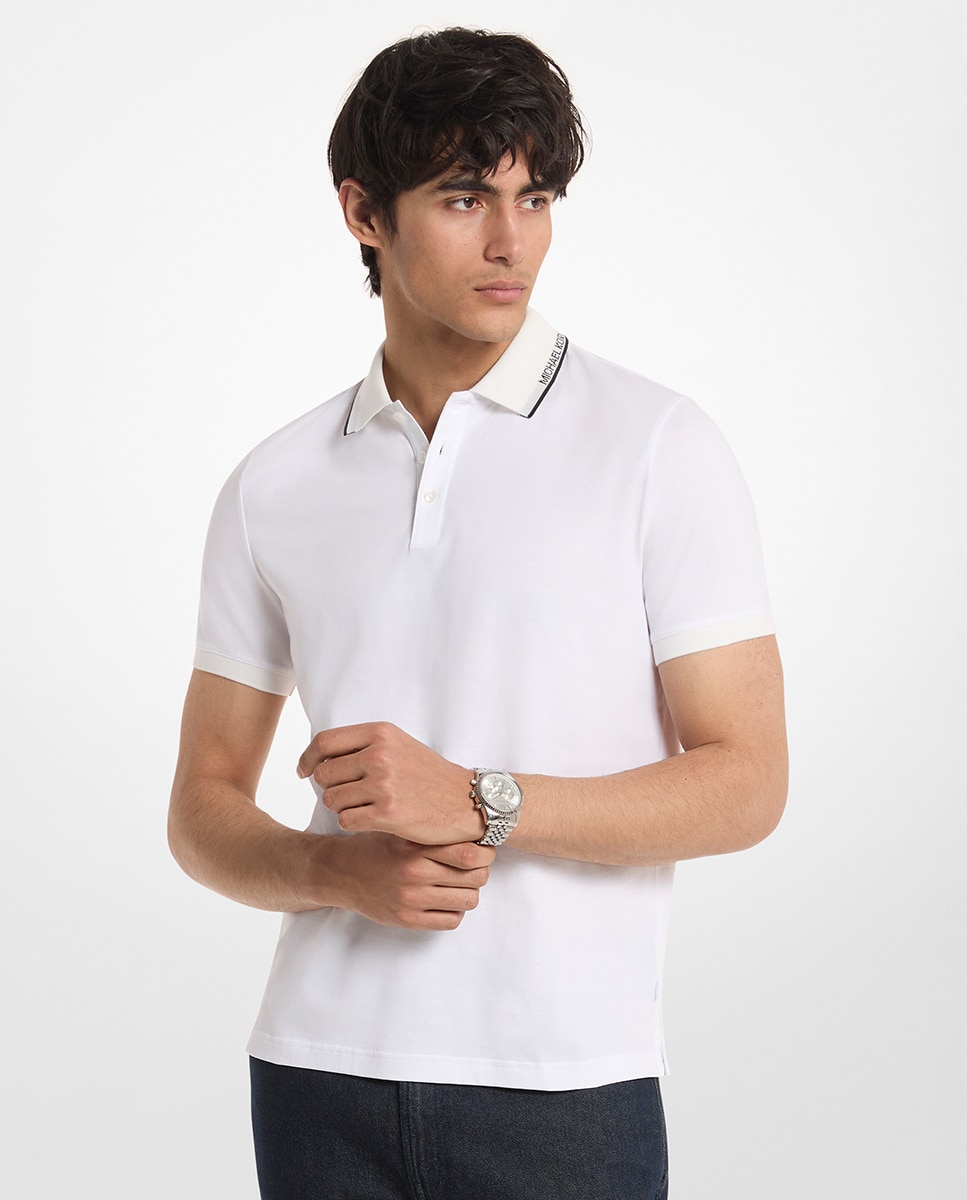 Polo de hombre de manga corta con vivo en contraste y detalle de marca en lateral cuello - Michael Kors - Blanco Blanco-1