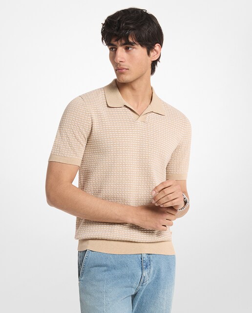 Polo de hombre de manga corta textura a rayas y cuello en V con solapa
