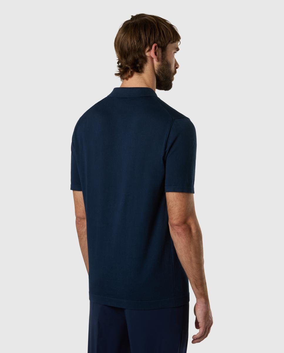 Polo de Malha de Algodão Orgânico com Manga Curta Azul-marinho-2
