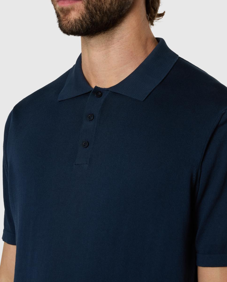 Polo de Malha de Algodão Orgânico com Manga Curta Azul-marinho-3
