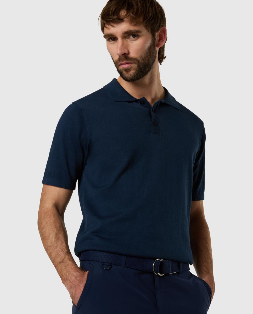 Polo de Malha de Algodão Orgânico com Manga Curta Azul-marinho-4
