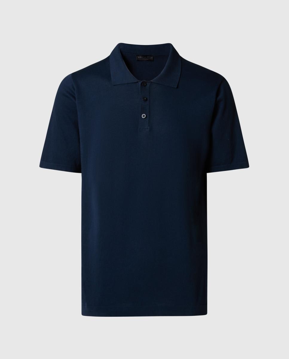 Polo de Malha de Algodão Orgânico com Manga Curta Azul-marinho-5