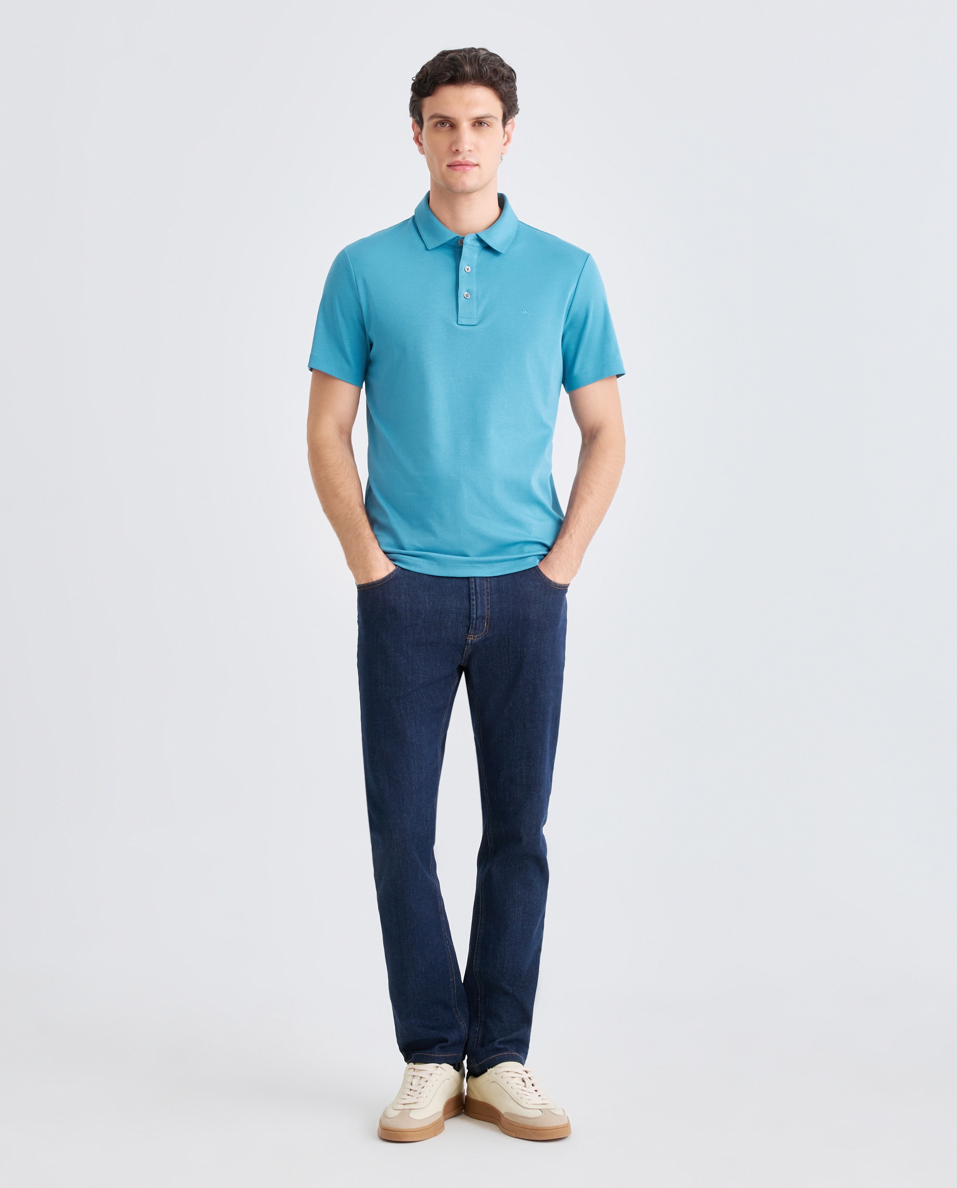 Polo de hombre de manga corta en interlock liso - Michael Kors - Azul Azul-1