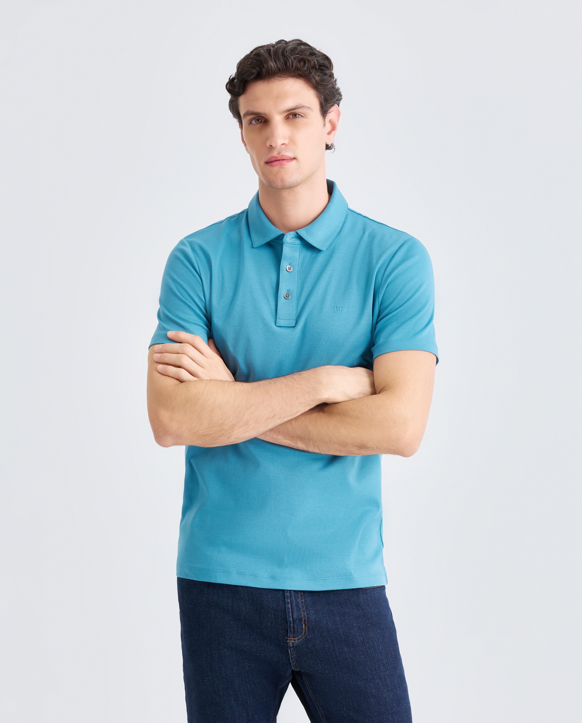 Polo de hombre de manga corta en interlock liso - Michael Kors - Azul Azul-2