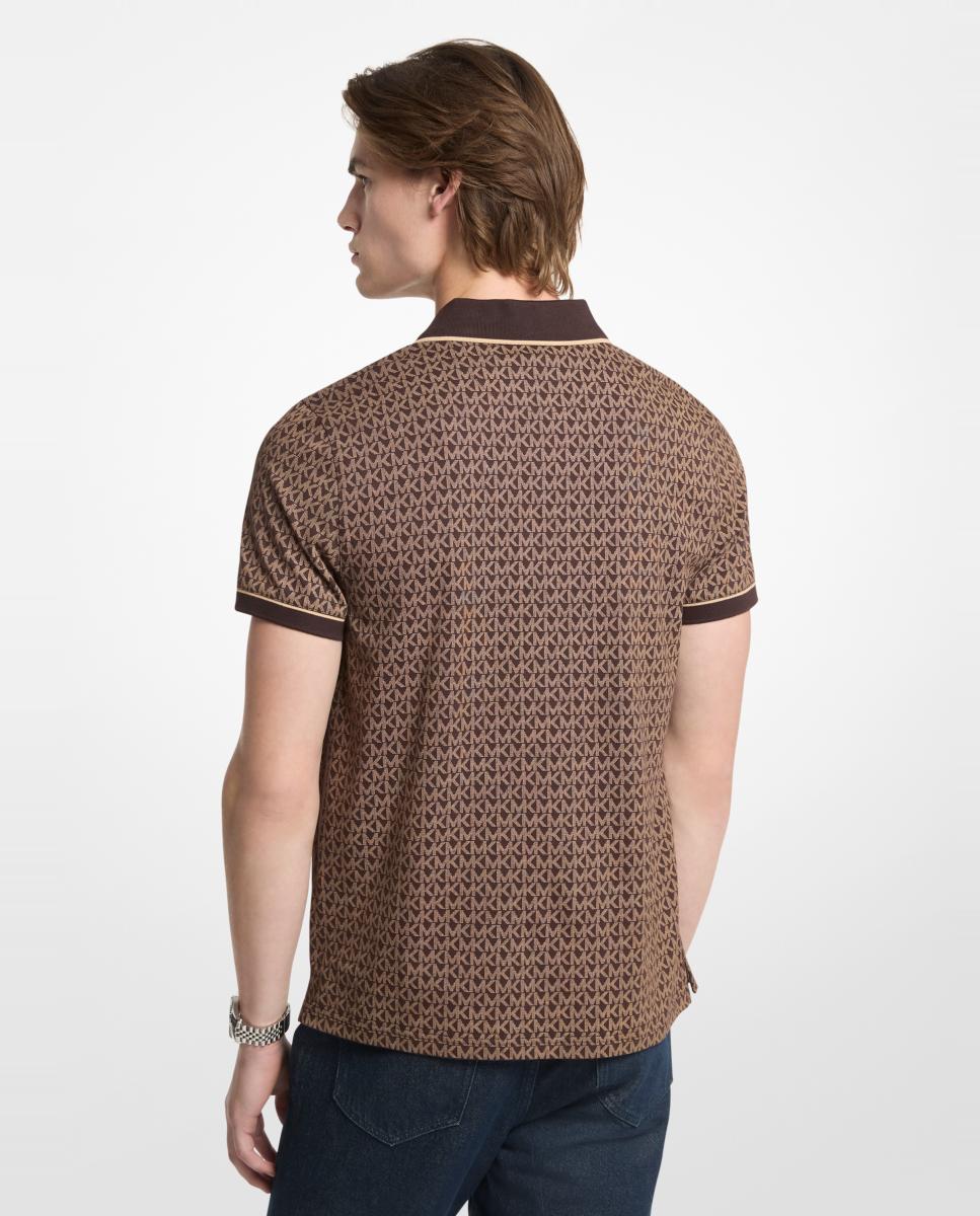 Polo de Manga Curta em Algodão com Estampado de Logótipos MK a Condizer Castanho-escuro-2