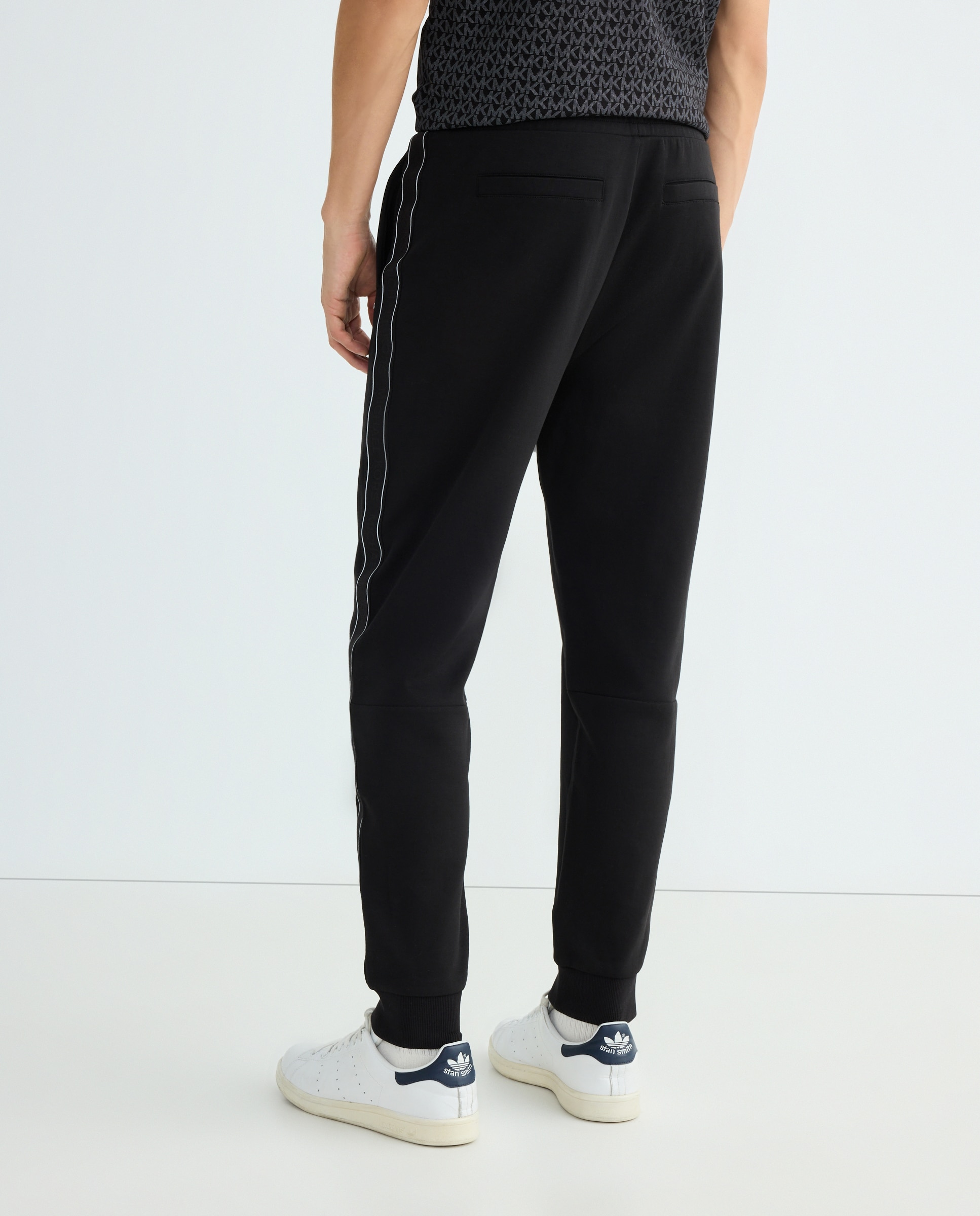 Joggers com Fita de Logótipos e em Mistura de Algodão Preto-3