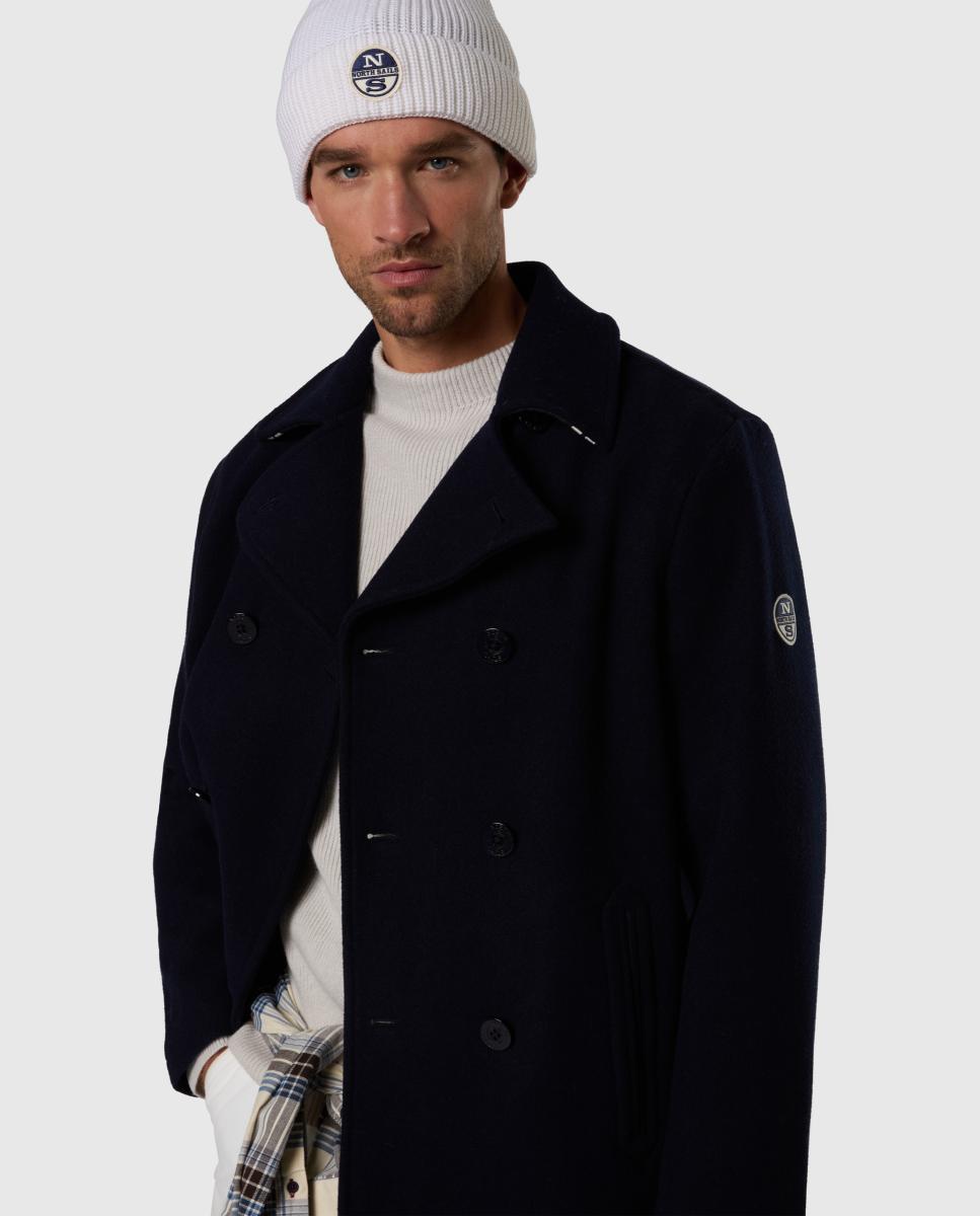 Casaco de Homem Tipo Marinheiro Peacoat em Mistura de Lã Azul-marinho-4