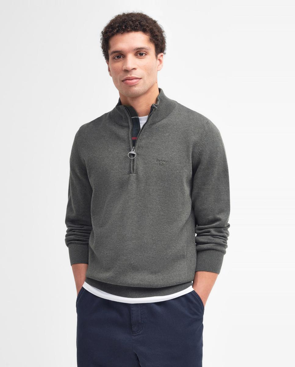 Imagen 1 de Jersey de hombre de media cremallera con detalle canalé Verde oscuro