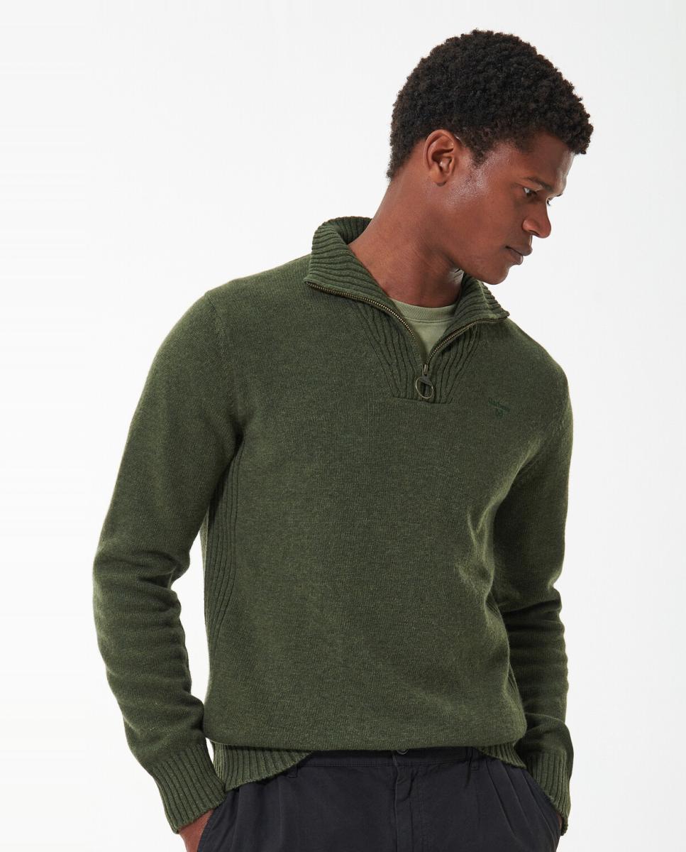 Jersey liso pico de hombre - Barbour - Verde oscuro Verde oscuro-1