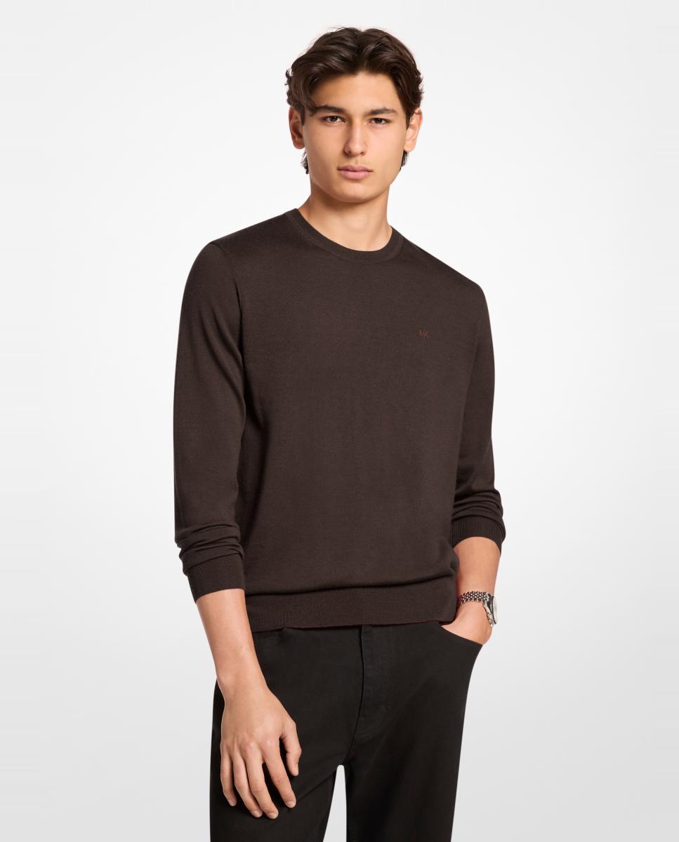 Jersey de hombre de cuello caja en lana merino - Michael Kors - Marrón oscuro Marrón oscuro-1