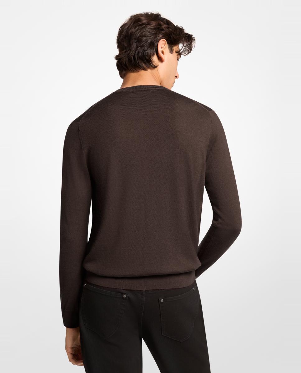 Jersey de hombre de cuello caja en lana merino - Michael Kors - Marrón oscuro Marrón oscuro-2