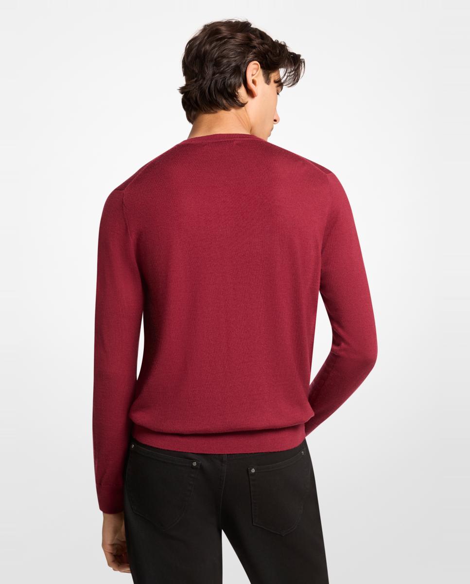 Camisola de Malha de Lã Merino com Gola Redonda Vermelho-2