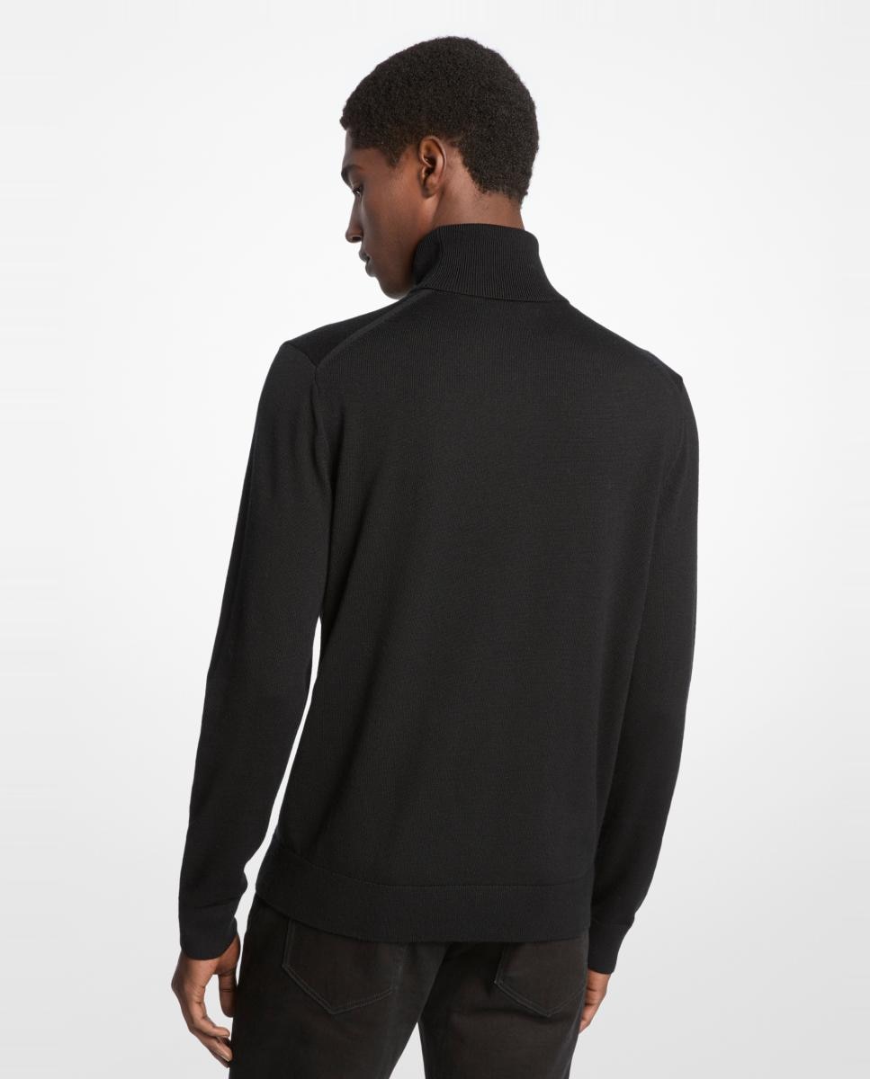 Camisola de Malha de Lã Merino com Gola Dobrada Preto-2