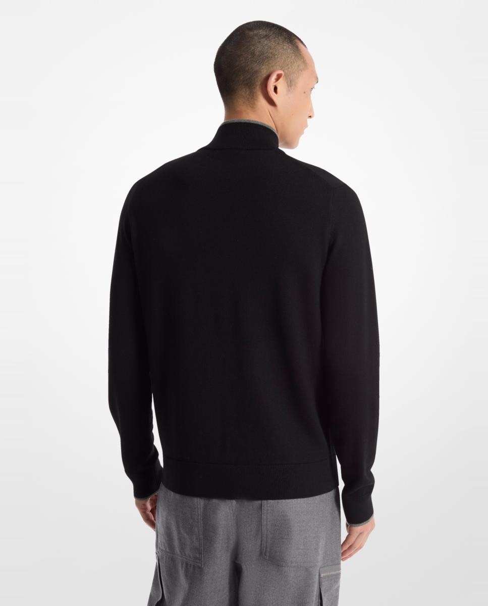 Camisola de Malha de Lã Merino com Meio Fecho de Correr Preto-2