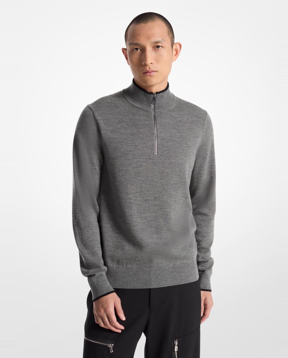 Imagem 0 de Camisola de Malha de Lã Merino com Meio Fecho de Correr