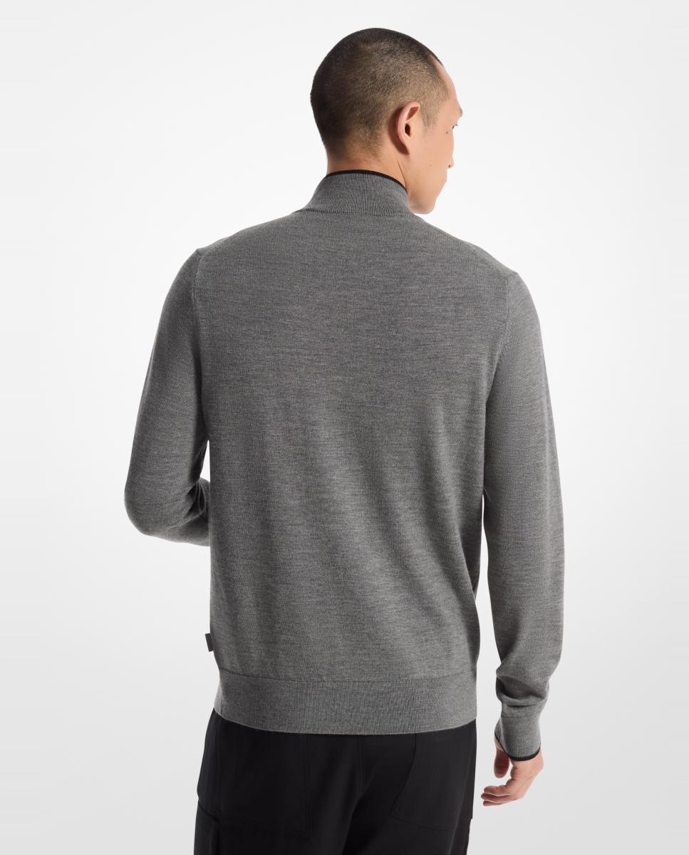Camisola de Malha de Lã Merino com Meio Fecho de Correr Cinzento-2