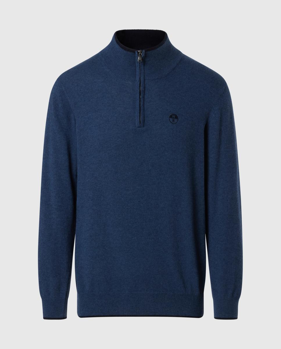 Imagen 0 de Suéter de hombre half zip en mezcla de lana y cashmere Azul