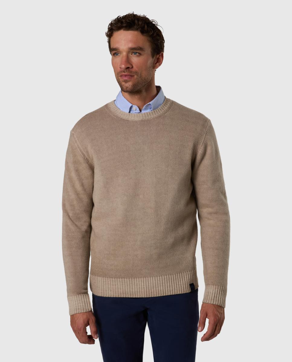 Suéter de hombre cuello redondo en mezcla de lana desgastada - North Sails - Beige Beige-1