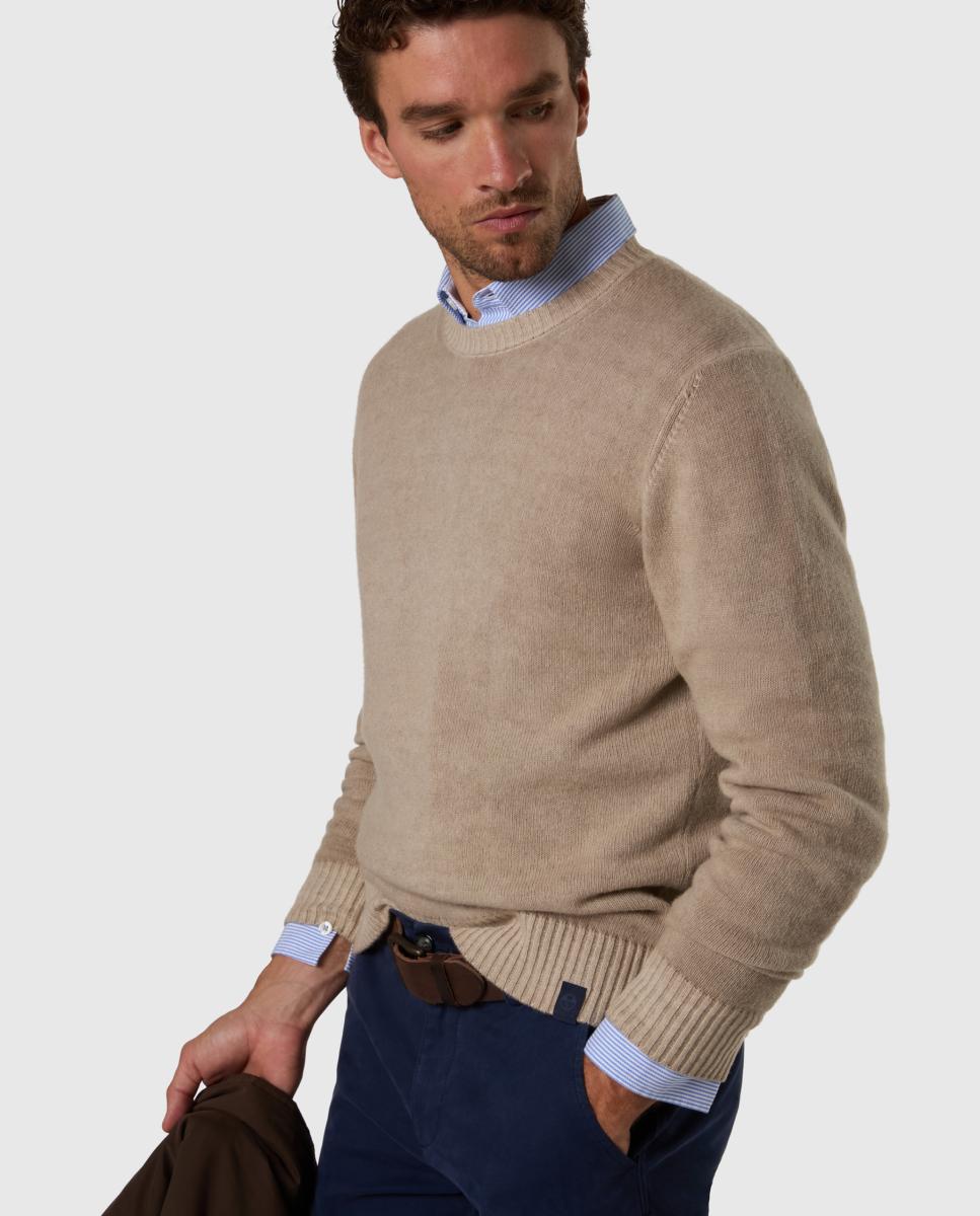 Suéter de hombre cuello redondo en mezcla de lana desgastada - North Sails - Beige Beige-3