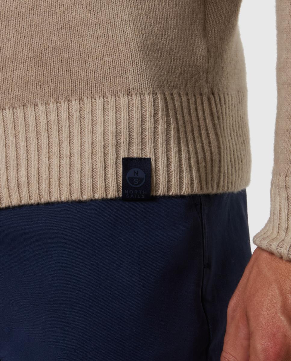 Suéter de hombre cuello redondo en mezcla de lana desgastada - North Sails - Beige Beige-4