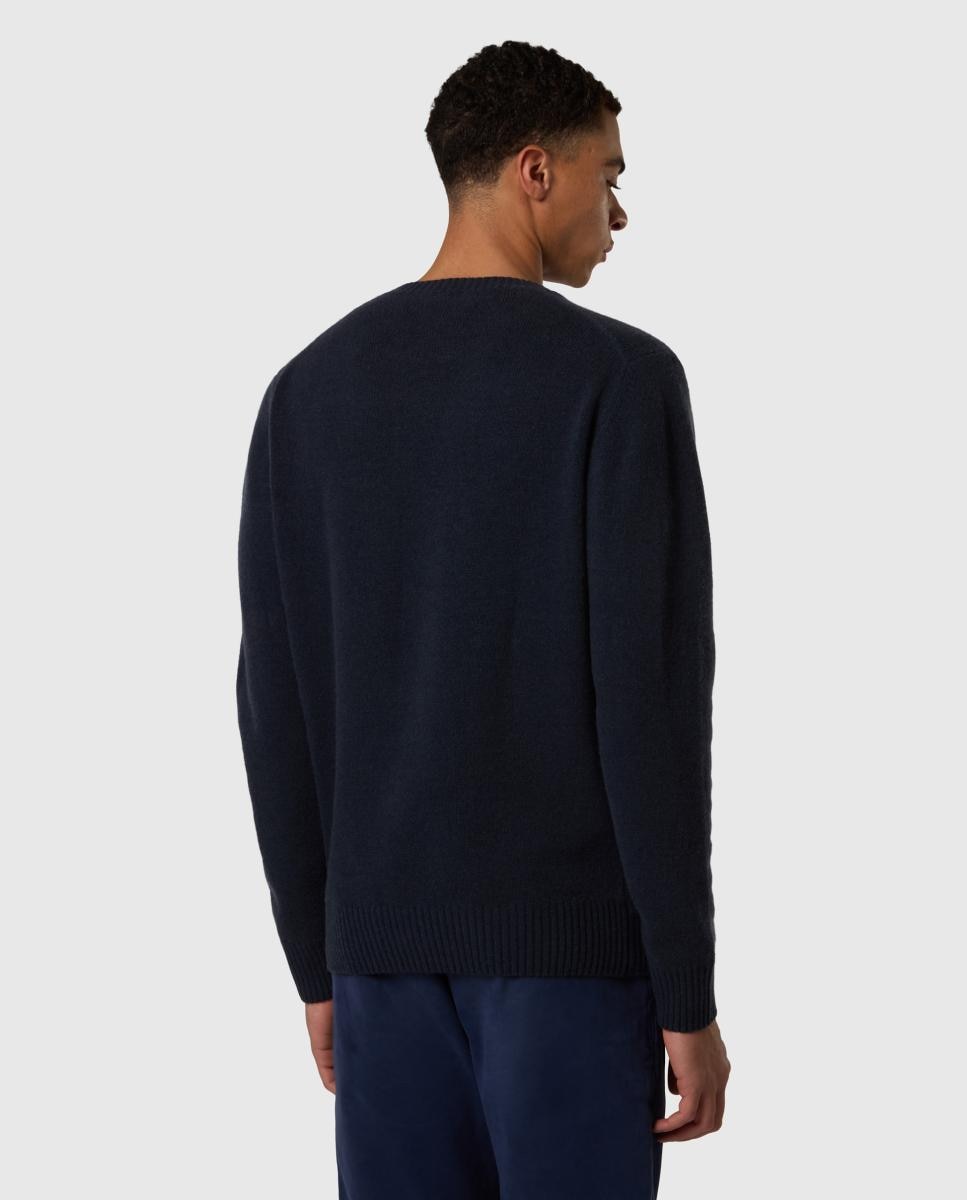 Camisola de Homem com Gola Redonda em Mistura de Lã Desgastada Azul-marinho-2