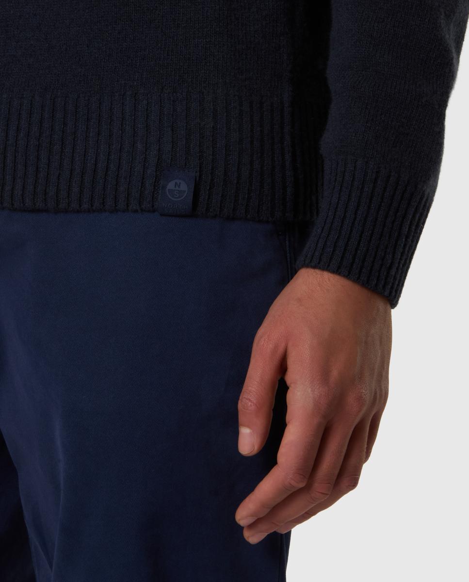 Camisola de Homem com Gola Redonda em Mistura de Lã Desgastada Azul-marinho-4