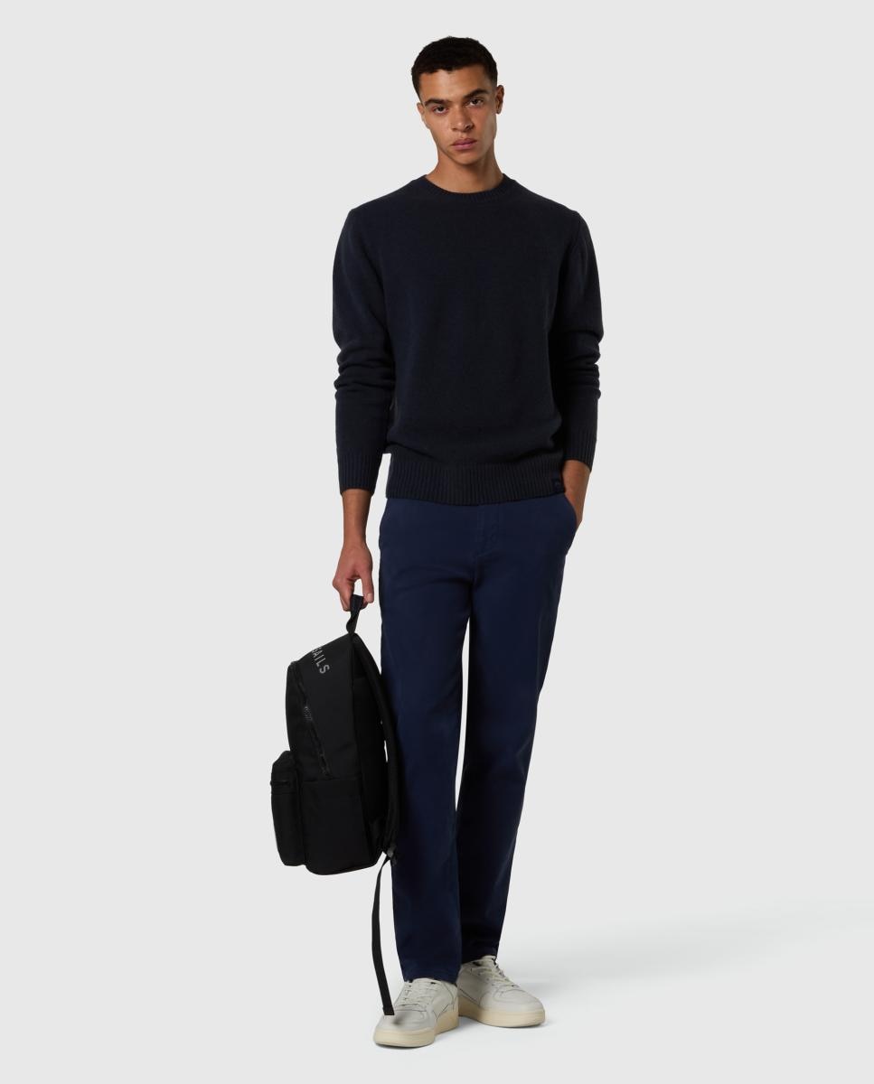 Camisola de Homem com Gola Redonda em Mistura de Lã Desgastada Azul-marinho-5